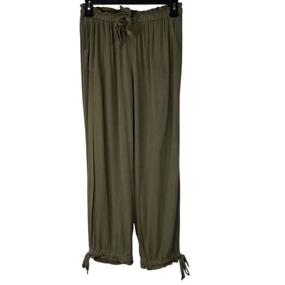 Lulus Small Sebastian Ankle Pants Elastic Drawstring Waist Pockets Olive Green - Picture 1 of 7